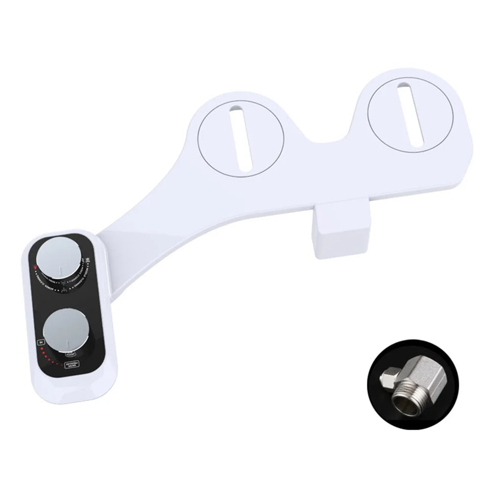 Smart Toilet Bidet Attachment Non-Electric Cold Water Dual Nozzle for Feminine Rear Cleaning -  Brass Joint - 1