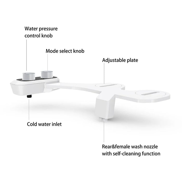 Smart Toilet Bidet Attachment Non-Electric Cold Water Dual Nozzle for Feminine Rear Cleaning -  Brass Joint - 4