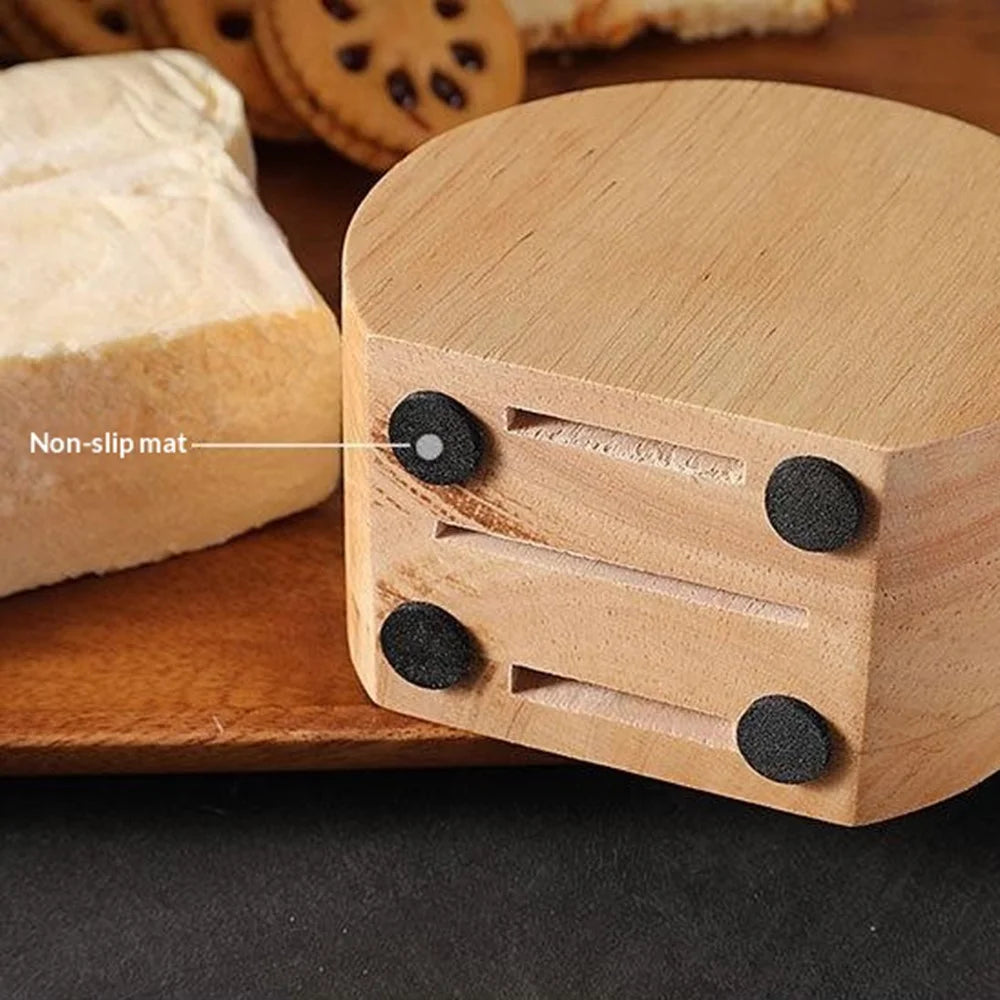 6Pcs Rubber Wood Handle Stainless Steel Cheese Knife Set with Storage Base for Kitchen Restaurant (BPA Free, No FDA) - Black - 5