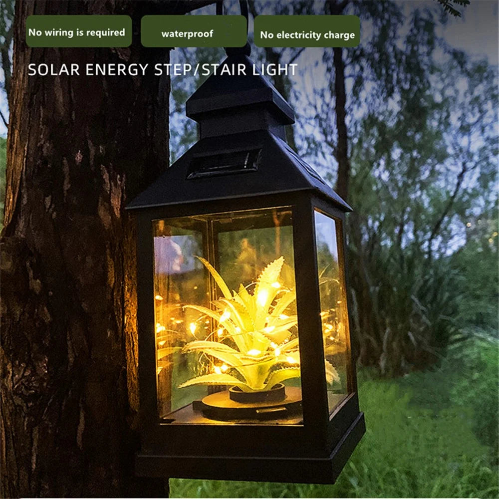 Solar 20 LED Light Outdoor Plant Wind Lamp Lantern Outdoor Yard Path Lawn Hanging Night Lamps - Warm White - 3