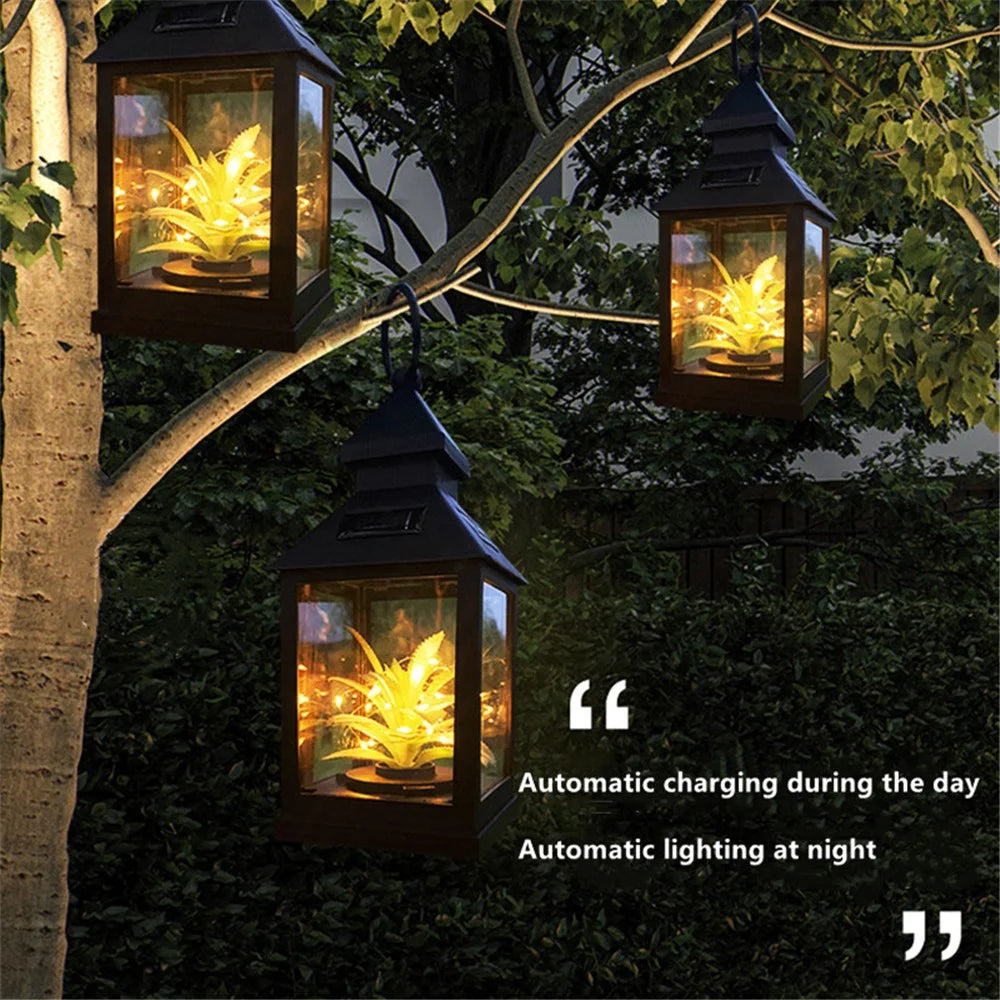 Solar 20 LED Light Outdoor Plant Wind Lamp Lantern Outdoor Yard Path Lawn Hanging Night Lamps - Warm White - 6