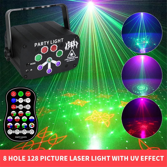 YSH-042 USB Mini Laser 8 Hole 240 Pattern Starry Sky Projection Decorative Light Remote Sound Control Rotating Party Laser Atmosphere Lamp - 2