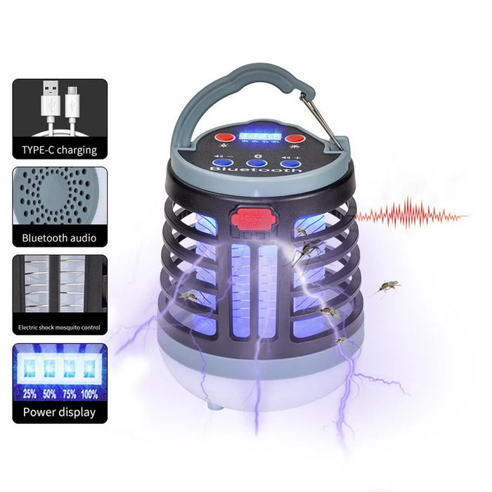 W881 LED Electric Shock Mosquito Killer Lamp Life Waterproof Night Light with Bluetooth Speaker for Home - Brown - 2
