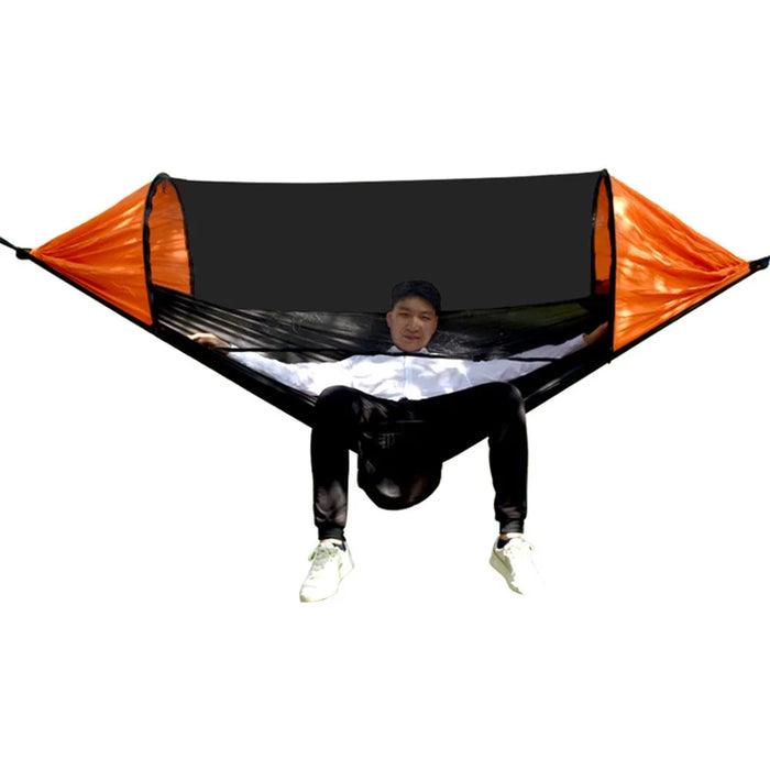 RYDC-012 280x140cm Outdoor Quick Open 210T Nylon Hammock Anti-rollover Camping Hanging Swing Bed with Zipper Mosquito Net - Black / Orange - 2