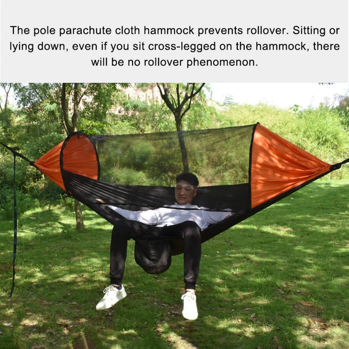 RYDC-012 280x140cm Outdoor Quick Open 210T Nylon Hammock Anti-rollover Camping Hanging Swing Bed with Zipper Mosquito Net - Black / Orange - 4
