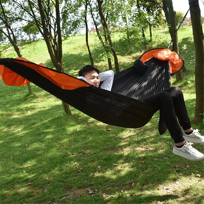 RYDC-012 280x140cm Outdoor Quick Open 210T Nylon Hammock Anti-rollover Camping Hanging Swing Bed with Zipper Mosquito Net - Black / Orange - 5