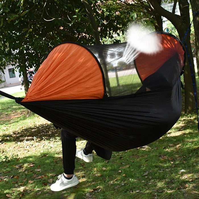RYDC-012 280x140cm Outdoor Quick Open 210T Nylon Hammock Anti-rollover Camping Hanging Swing Bed with Zipper Mosquito Net - Black / Orange - 6