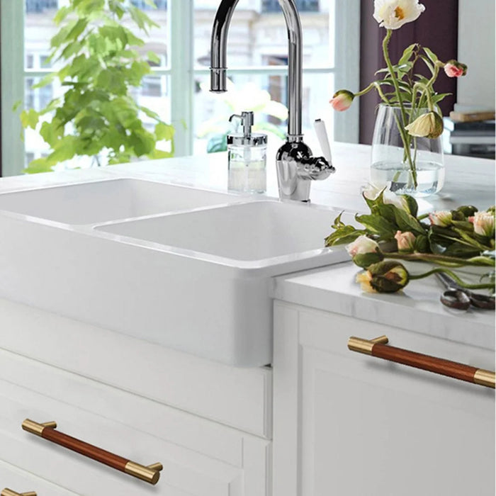 T2933 Dual-hole Screw Installation Cabinet Pulls Brass+Aluminum Alloy Kitchen Drawer Pulls Handles (96mm Hole Distance, 124mm Length) - 2