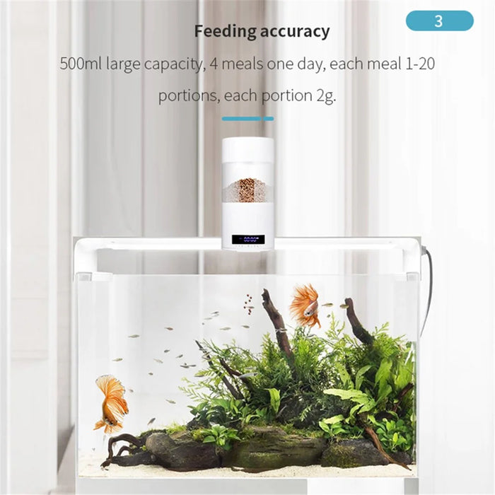 O2 Smart Fish Feeder LED Screen Digital Display Automatic Fish Feeder Fish Food Dispenser for Fish Tank - 2