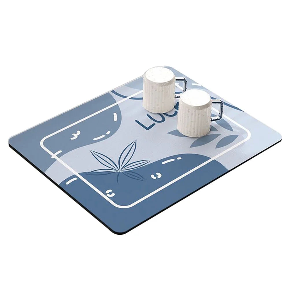40*50cm Super Absorbent Diatomite Dish Drying Mat Tableware Draining Pad - Luck / Blue - 1