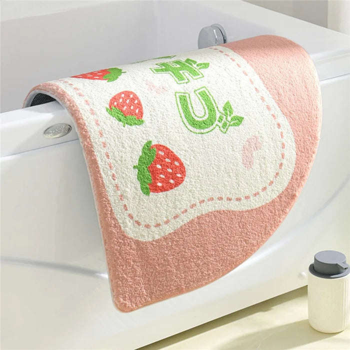 50*80cm Water Absorbent Bath Mat Furry Bathroom Rug Semicircle Floor Carpet - Cherry Blossom / Pink - 5