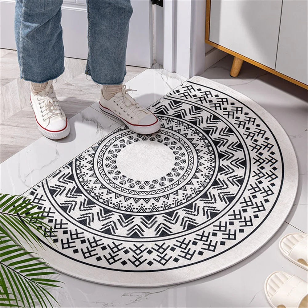 40*60cm Moroccan Semicircle Entrance Door Mat Non-Slip Absorbent Bathmat - Moroccan White / Style A - 1
