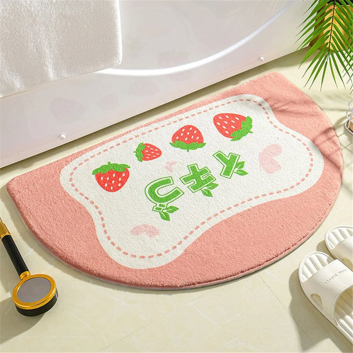 40*60cm Semicircle Bath Mat Furry Bathroom Rug Water Absorbent Floor Carpet - Strawberry / Pink - 2