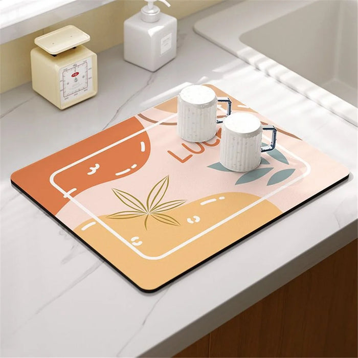 50x60cm Diatomite Super Absorbent Draining Mat Non-Slip Kitchen Counter Tableware Pad - Luck / Yellow - 2