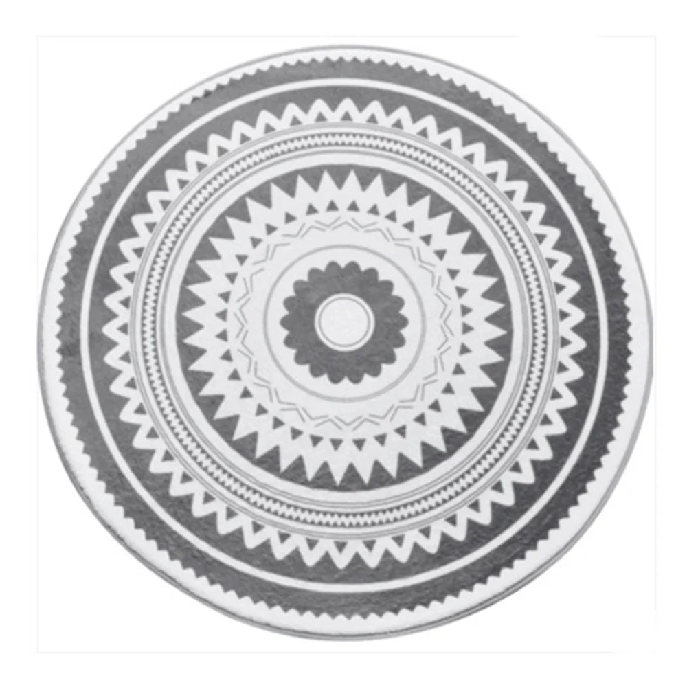 60x60cm Round Bathroom Rug Non-slip Soft Area Mat for Bath Bedroom Playroom - Dark Grey / Pattern - 1