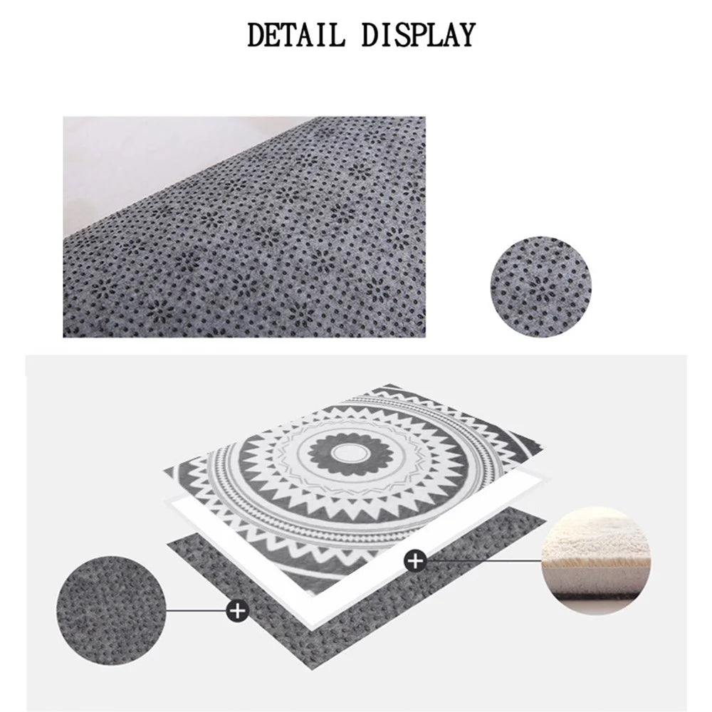 60x60cm Round Bathroom Rug Non-slip Soft Area Mat for Bath Bedroom Playroom - Dark Grey / Pattern - 3