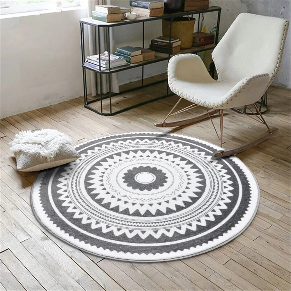 60x60cm Round Bathroom Rug Non-slip Soft Area Mat for Bath Bedroom Playroom - Dark Grey / Pattern - 4