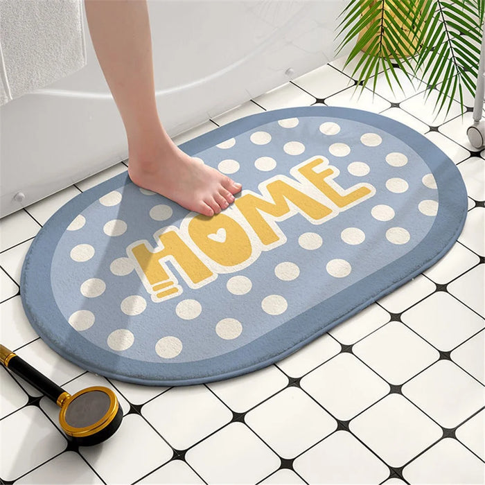 Bathroom Rug 40x60cm Water Absorbent Mat Anti-Slip Bottom - White Dots / Blue - 5