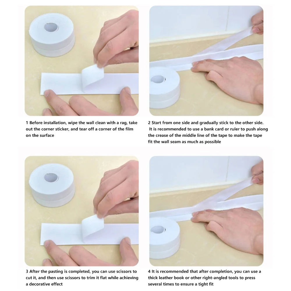 3.8CMx3.2M PVC Caulk Strips Self Adhesive Sealing Tape for Countertop Sink Shower Tile Bathtub - 6
