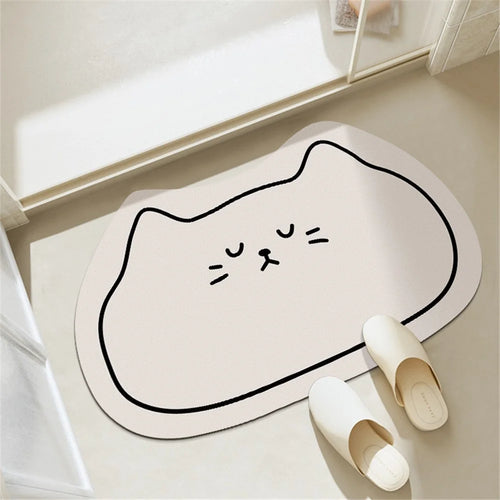 0530-03-Y 60x90cm Cute Cartoon Cat Quick Drying Diatomud Bathroom Rug Non-Slip Foot Pad - Style A - 1