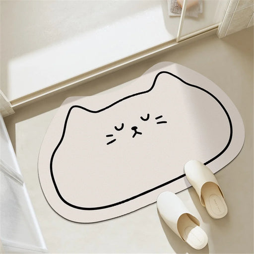 0530-03-Y 60x90cm Cute Cartoon Cat Quick Drying Diatomud Bathroom Rug Non-Slip Foot Pad - Style A - 1