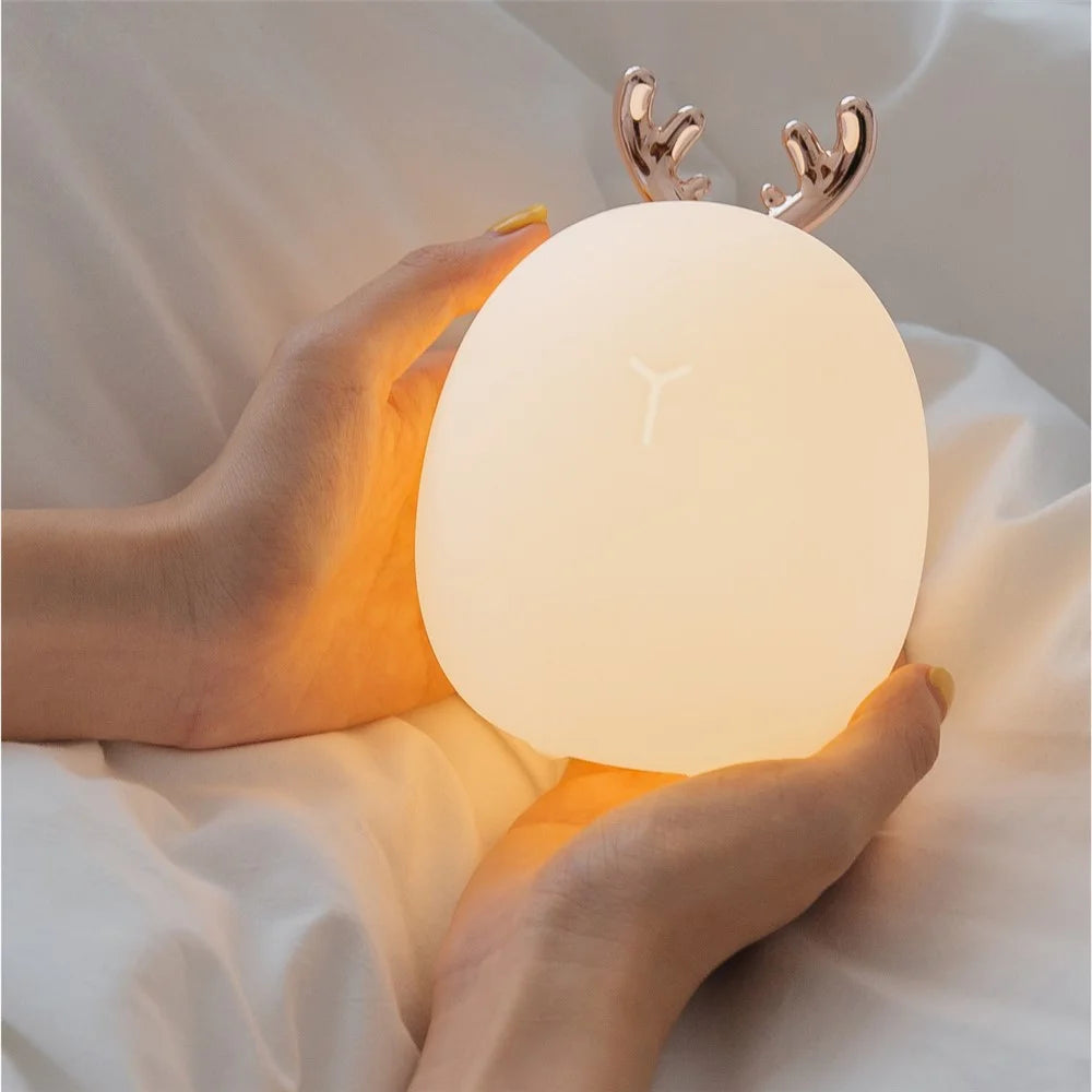 Antlers Rabbit Ears Decor Cute Rechargeable Soft Night Light Sleeping Lamp - Antlers - 2