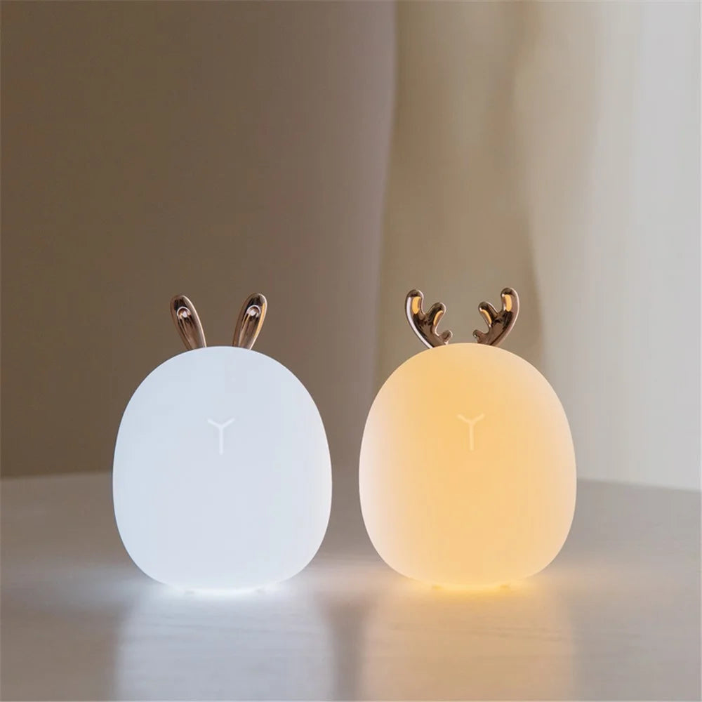 Antlers Rabbit Ears Decor Cute Rechargeable Soft Night Light Sleeping Lamp - Antlers - 4