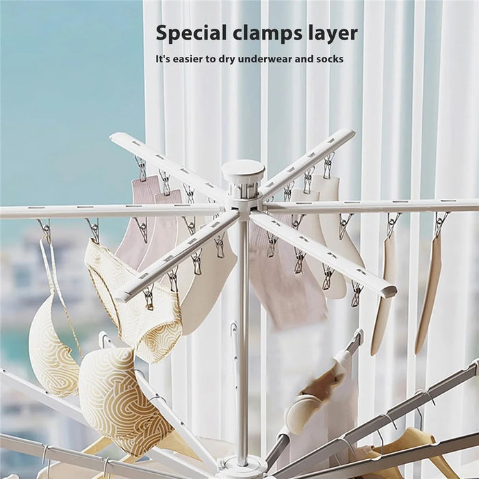 Dual Layer Foldable Floor-Standing Octopus Clothes Drying Rack Household Multi-Head Clothes Drying Rack - White - 2
