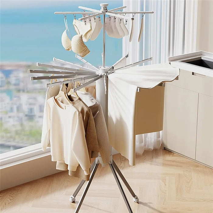 Dual Layer Foldable Floor-Standing Octopus Clothes Drying Rack Household Multi-Head Clothes Drying Rack - White - 6