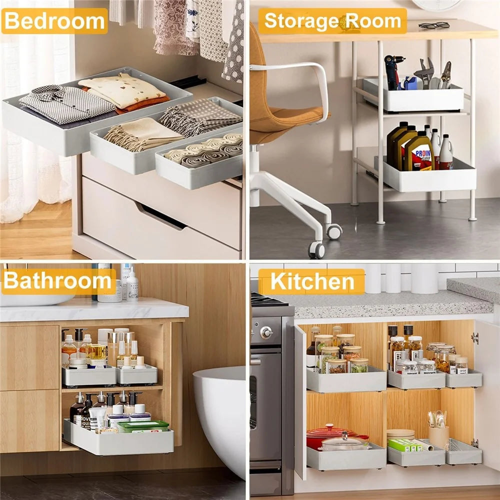 3Pcs / Set Metal Slide Track Spice Bowl Drawer Storage Rack Kitchen Cabinet Cupboard Organizer - 5
