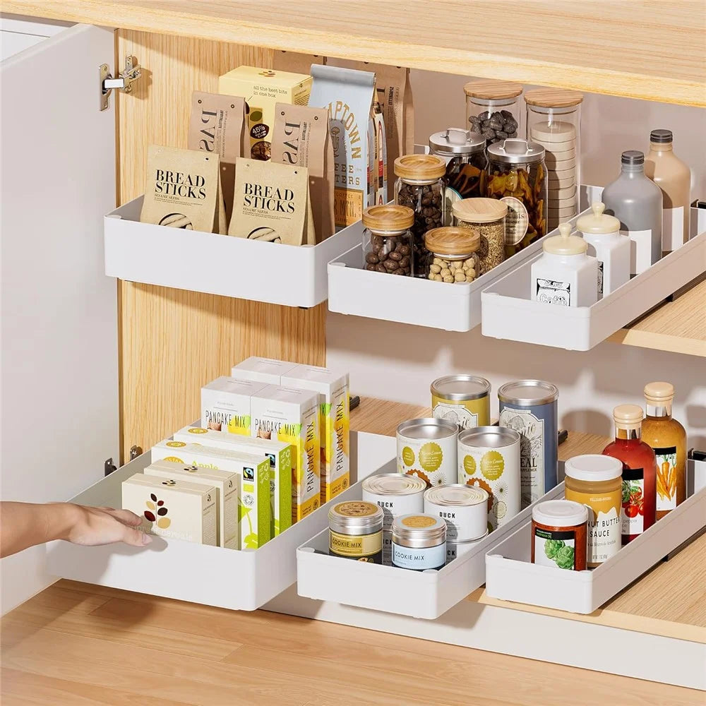3Pcs / Set Metal Slide Track Spice Bowl Drawer Storage Rack Kitchen Cabinet Cupboard Organizer - 7
