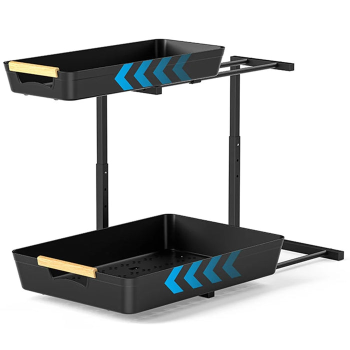 Dual Layer L-Shape Pull-Out ABS Storage Rack Height Adjustable Kitchen Countertop Under Sink Organizer - 2