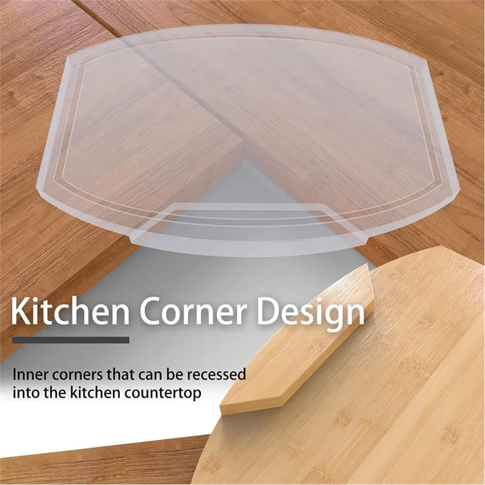 Corner Cutting Board for Kitchen Countertop Space Saving Bamboo Wood Corner Chopping Block (BPA Free, No FDA) - 3