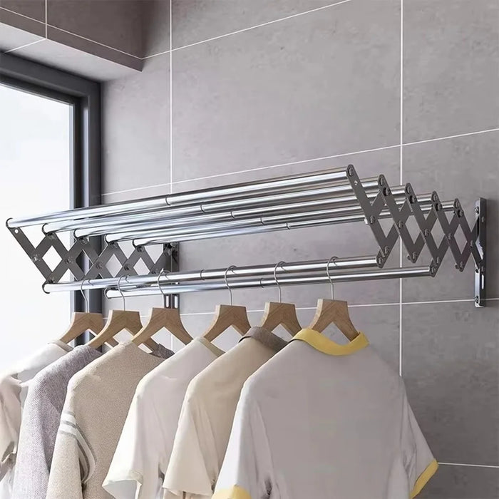 Wall Mounted Folding Clothes Drying Rack 80cm 7 Rods Stainless Steel Towel Hanger Extendable Shelf - 3