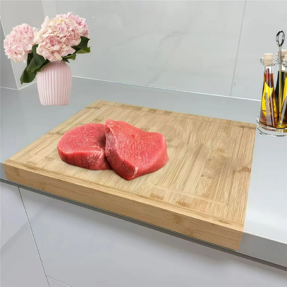 Kitchen Bamboo Cutting Board for Meat Vegetables Fruits Multipurpose Chopping Block with Juice Groove (BPA Free, No FDA) - 3