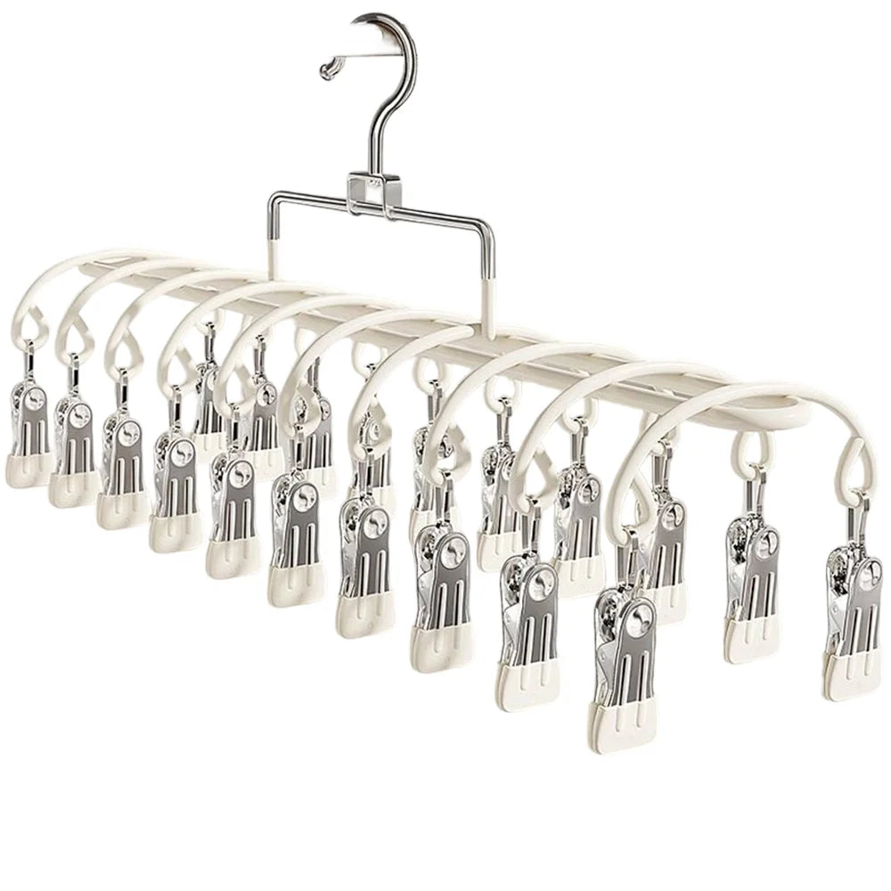 20 Clips Sock Drying Rack Stainless Steel Windproof Multi-clip Laundry Hanger for Dorm - Cream White - 1