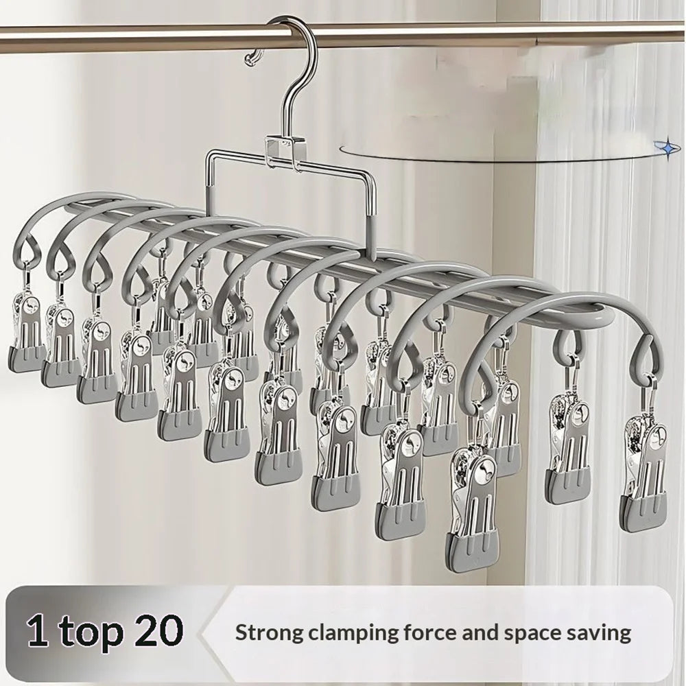 20 Clips Sock Drying Rack Stainless Steel Windproof Multi-clip Laundry Hanger for Dorm - Cream White - 4