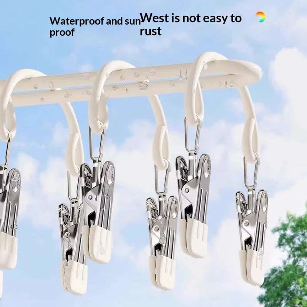 20 Clips Sock Drying Rack Stainless Steel Windproof Multi-clip Laundry Hanger for Dorm - Cream White - 5