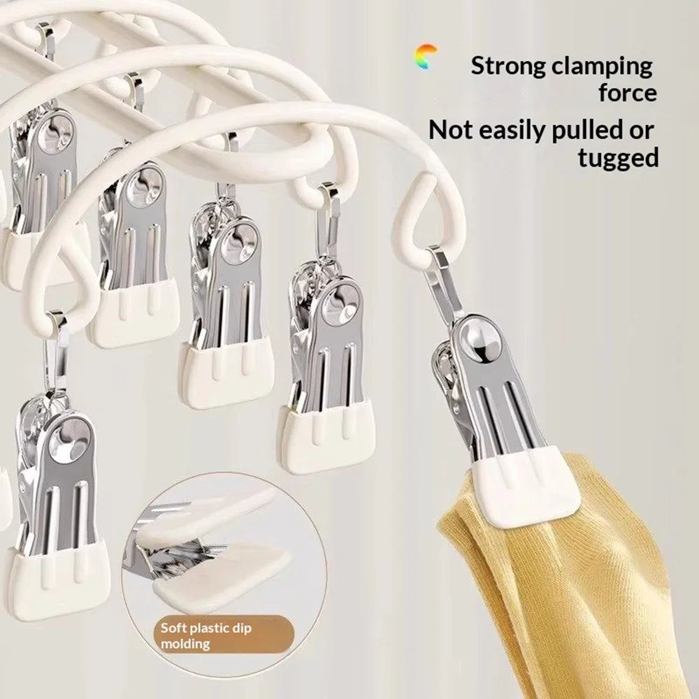 20 Clips Sock Drying Rack Stainless Steel Windproof Multi-clip Laundry Hanger for Dorm - Cream White - 6