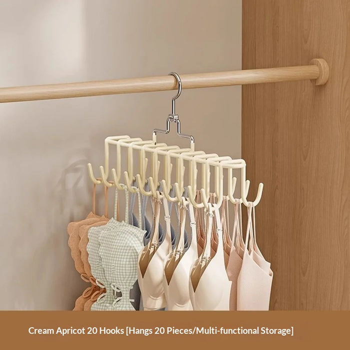 20 Hooks Rotating Clothes Hanger Rack Multi-functional Underwear Organizer Belt Scarf Storage Hook - Cream Apricot - 2