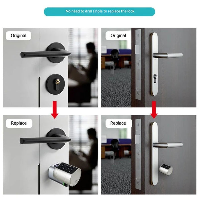 LVD11 Adjustable Smart Door Lock Cylinder APP Control Fingerprint Digital Password Security Entry Mechanical Key - Black - 3