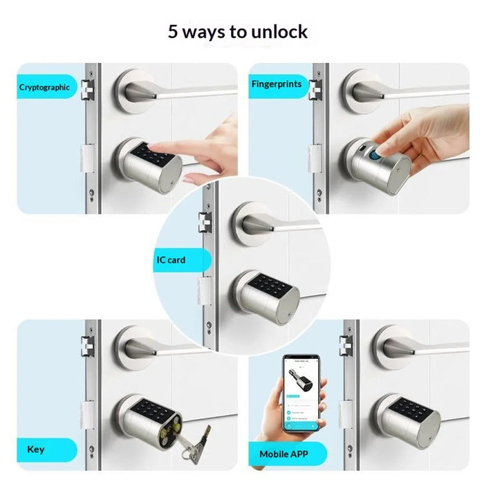 LVD11 Adjustable Smart Door Lock Cylinder APP Control Fingerprint Digital Password Security Entry Mechanical Key - Black - 4
