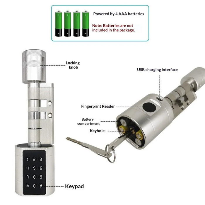 LVD11 Adjustable Smart Door Lock Cylinder APP Control Fingerprint Digital Password Security Entry Mechanical Key - Black - 7