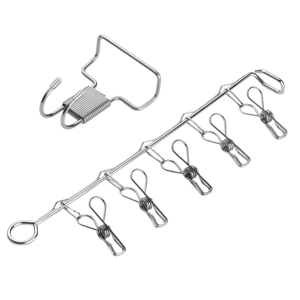 Stainless Steel Foldable Clothes Hanger Portable Travel Laundry Rack with 5 Clips for Hotel Dorm - 1