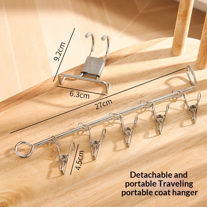 Stainless Steel Foldable Clothes Hanger Portable Travel Laundry Rack with 5 Clips for Hotel Dorm - 2