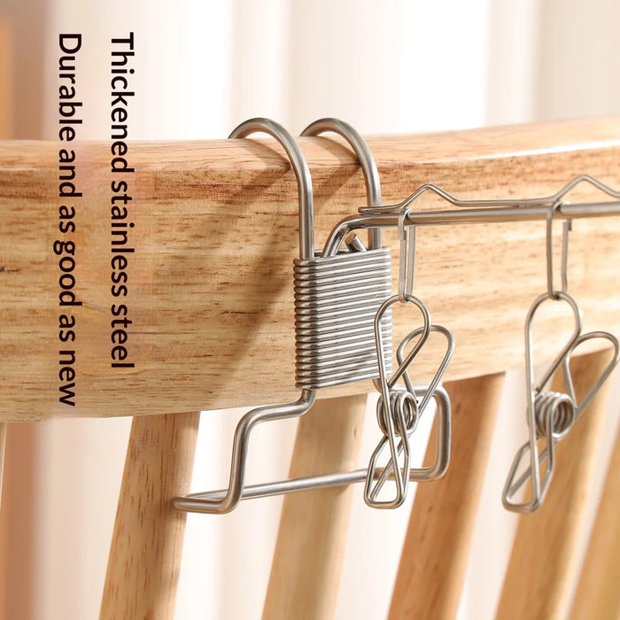 Stainless Steel Foldable Clothes Hanger Portable Travel Laundry Rack with 5 Clips for Hotel Dorm - 6