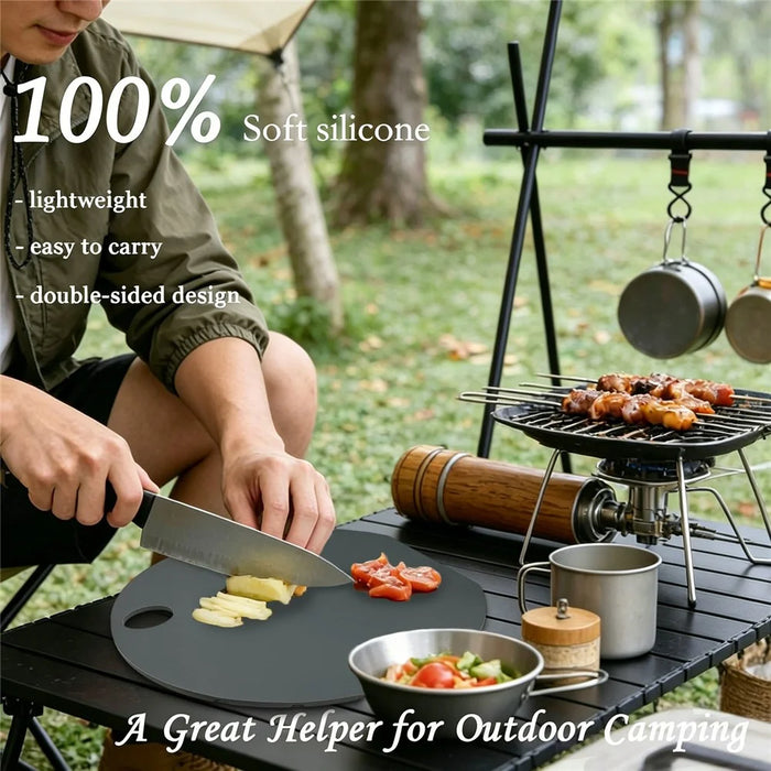 Portable Silicone Cutting Board 30cm Round Folding Kitchen Chopping Board for Camping Outdoor - Orange - 2