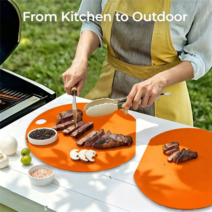 Portable Silicone Cutting Board 30cm Round Folding Kitchen Chopping Board for Camping Outdoor - Orange - 3