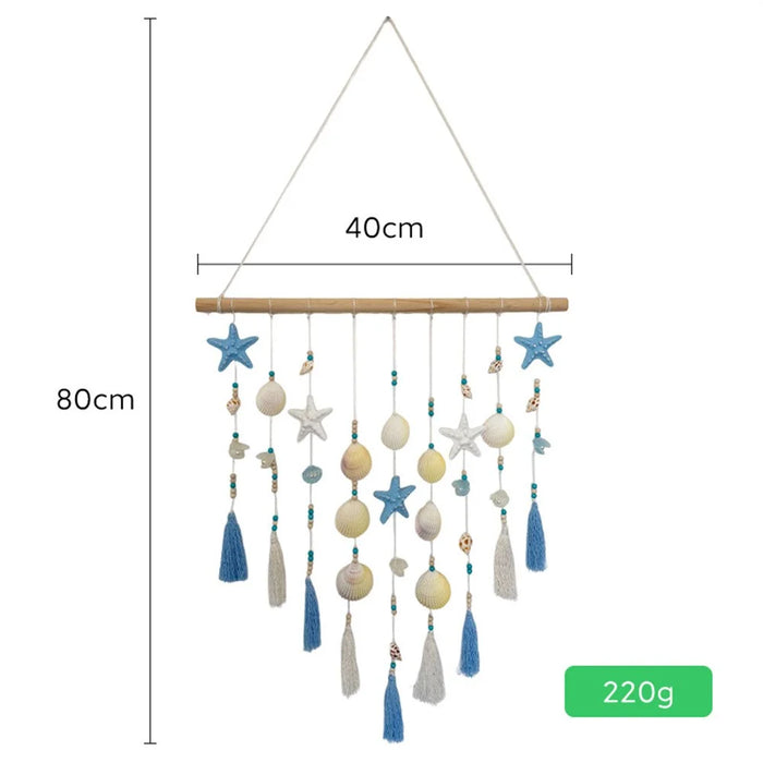 Shell Wall Hanging Tapestry Ocean Beach Boho Decor with Starfish Tassel for Bedroom Living Room - Blue - 6