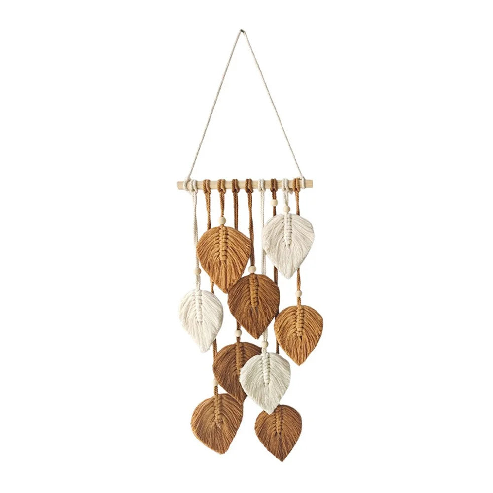 Macrame Leaf Wall Hanging Cotton Rope Tapestry Boho Decor for Bedroom Living Room - Brown - 2